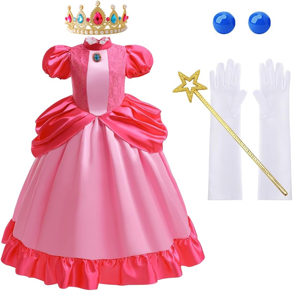王冠二つ同梱　110と140 ピーチ姫　ドレス　プリンセス　コスチューム Amazon.co.jp: ピーチ姫 ドレス プリンセス お姫様 コスプレ